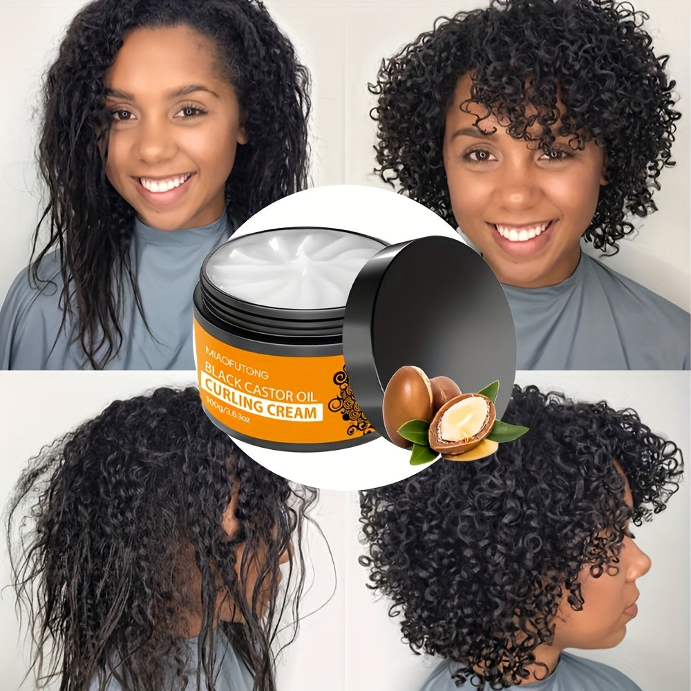 Black Castor Oil Curl Defining Cream - Long-lasting Control And Moisture For All Hair Types, Ideal For Dry And Curly Hair